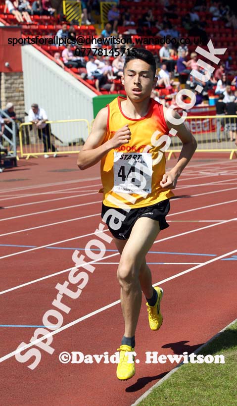 Markhim Lonsdale (Crook) on his way to winning the under-17 mens 1500 metres at the North Eastern Championships, Gateshead International Stadium.  Photos: David T. Hewitson/Sports for All Pics